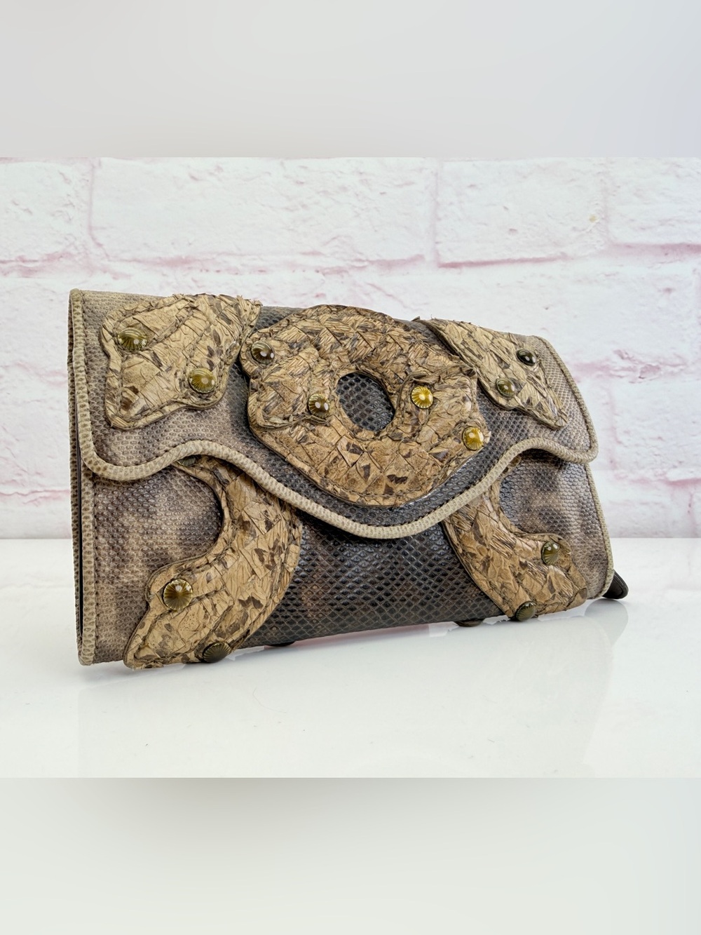 Rare Vintage Bottega Veneta Exotic Karung Cobra Snake Wallet Trifold
